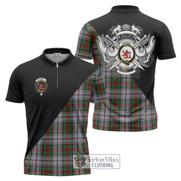 MacDuff Dress Tartan Zipper Polo Shirt with Family Crest and Military Logo Style