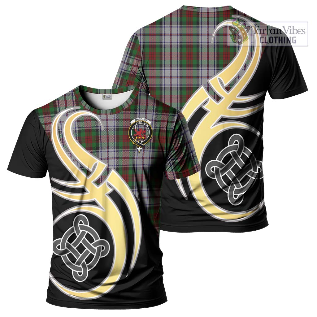 Tartan Vibes Clothing MacDuff Dress Tartan T-Shirt with Family Crest and Celtic Symbol Style