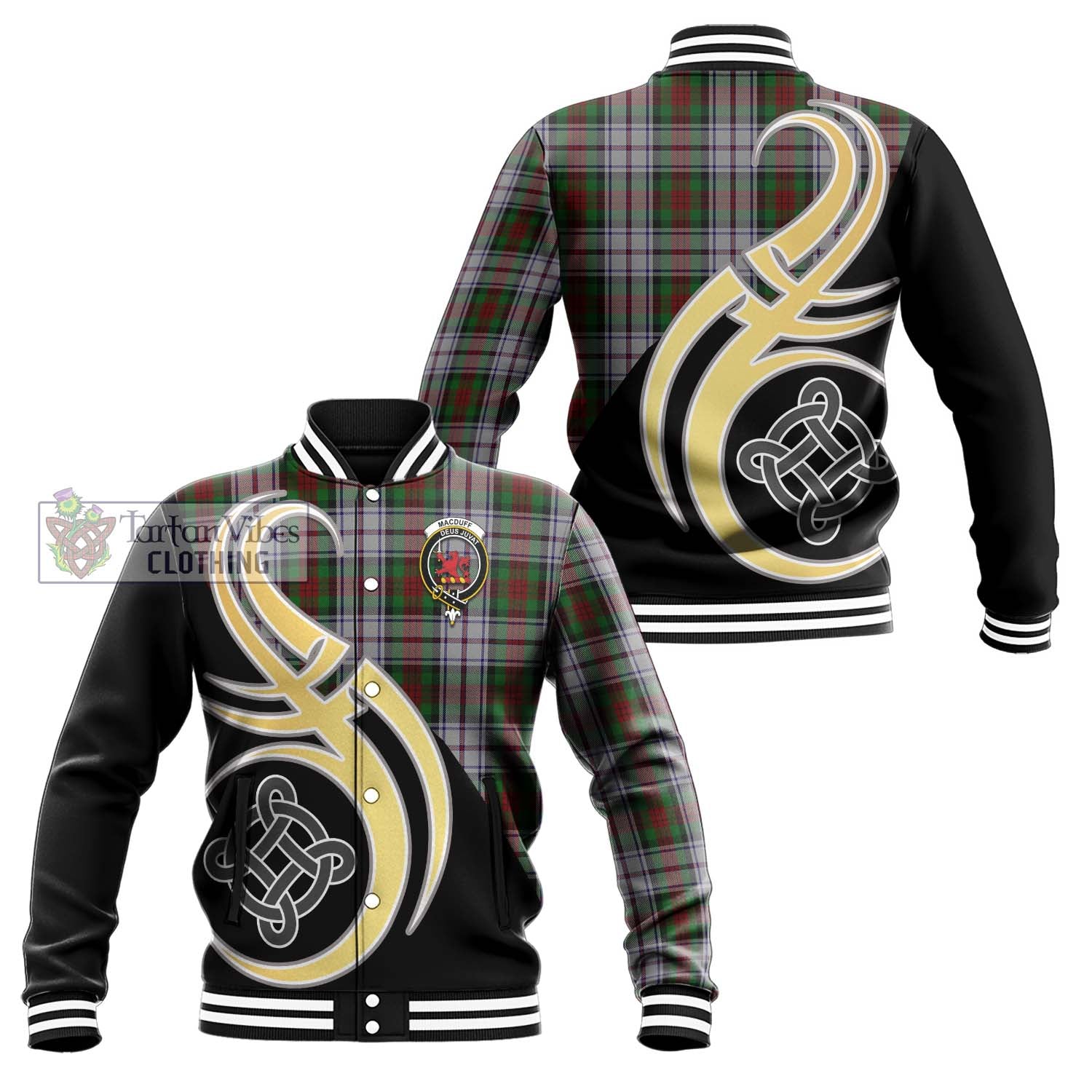 MacDuff Dress Tartan Baseball Jacket with Family Crest and Celtic Symbol Style Unisex - Tartan Vibes Clothing