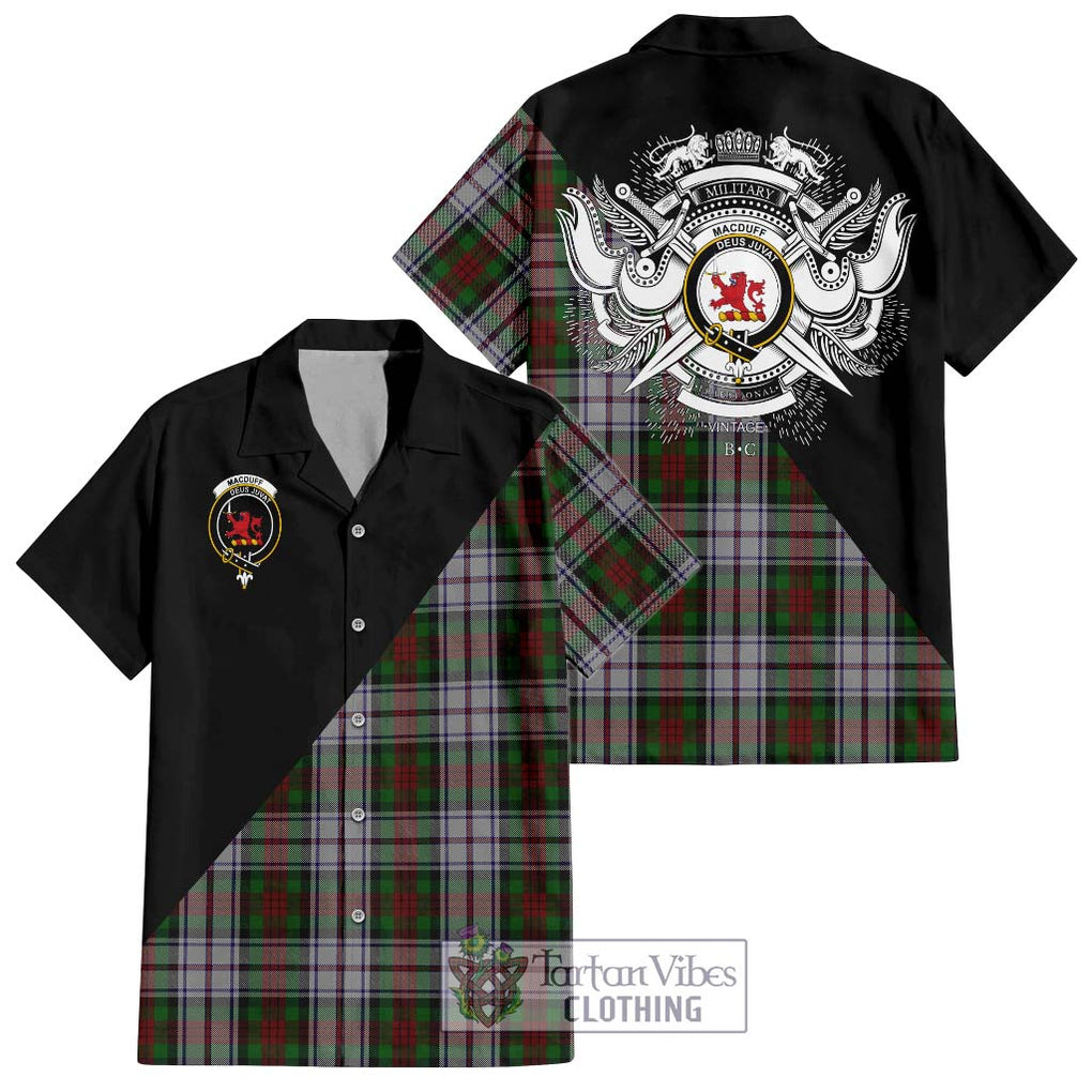 MacDuff Dress Tartan Short Sleeve Button Shirt with Family Crest and Military Logo Style Kid - Tartanvibesclothing Shop