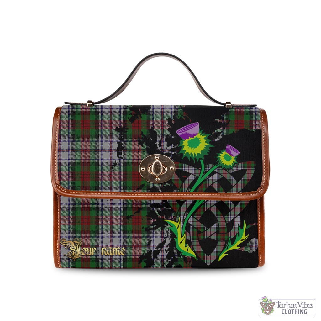 Tartan Vibes Clothing MacDuff Dress Tartan Waterproof Canvas Bag with Scotland Map and Thistle Celtic Accents