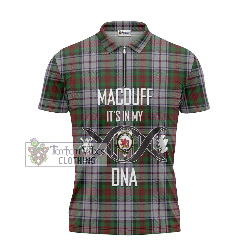 MacDuff Dress Tartan Zipper Polo Shirt with Family Crest DNA In Me Style - Tartanvibesclothing Shop