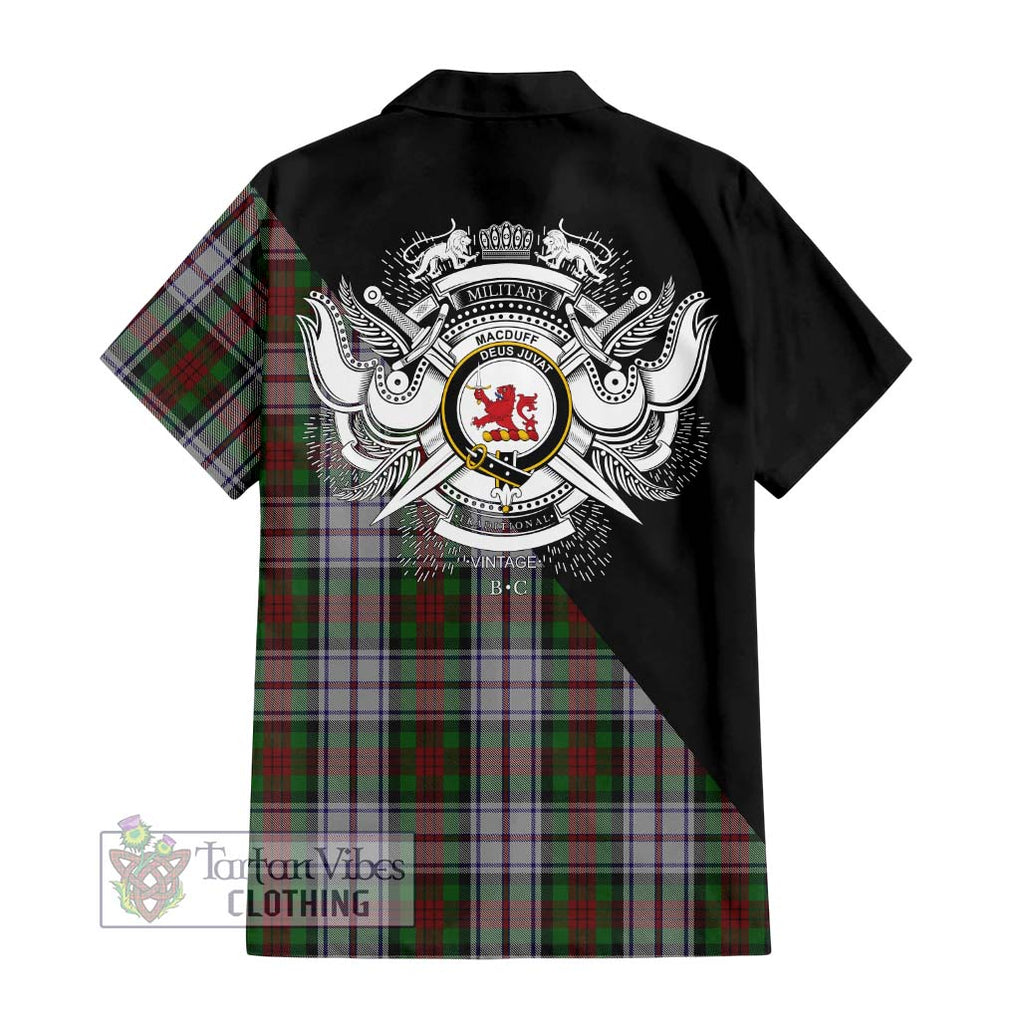 MacDuff Dress Tartan Short Sleeve Button Shirt with Family Crest and Military Logo Style - Tartanvibesclothing Shop