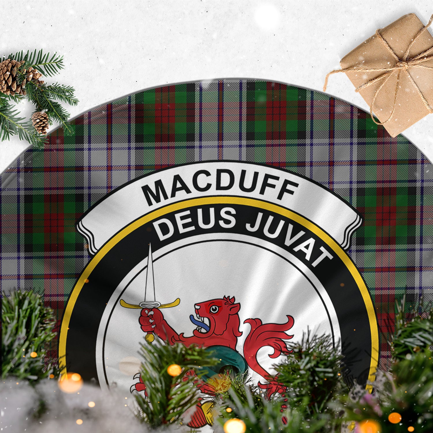 MacDuff Dress Tartan Christmas Tree Skirt with Family Crest - Tartanvibesclothing