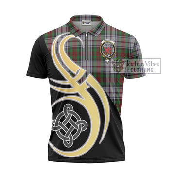 MacDuff Dress Tartan Zipper Polo Shirt with Family Crest and Celtic Symbol Style