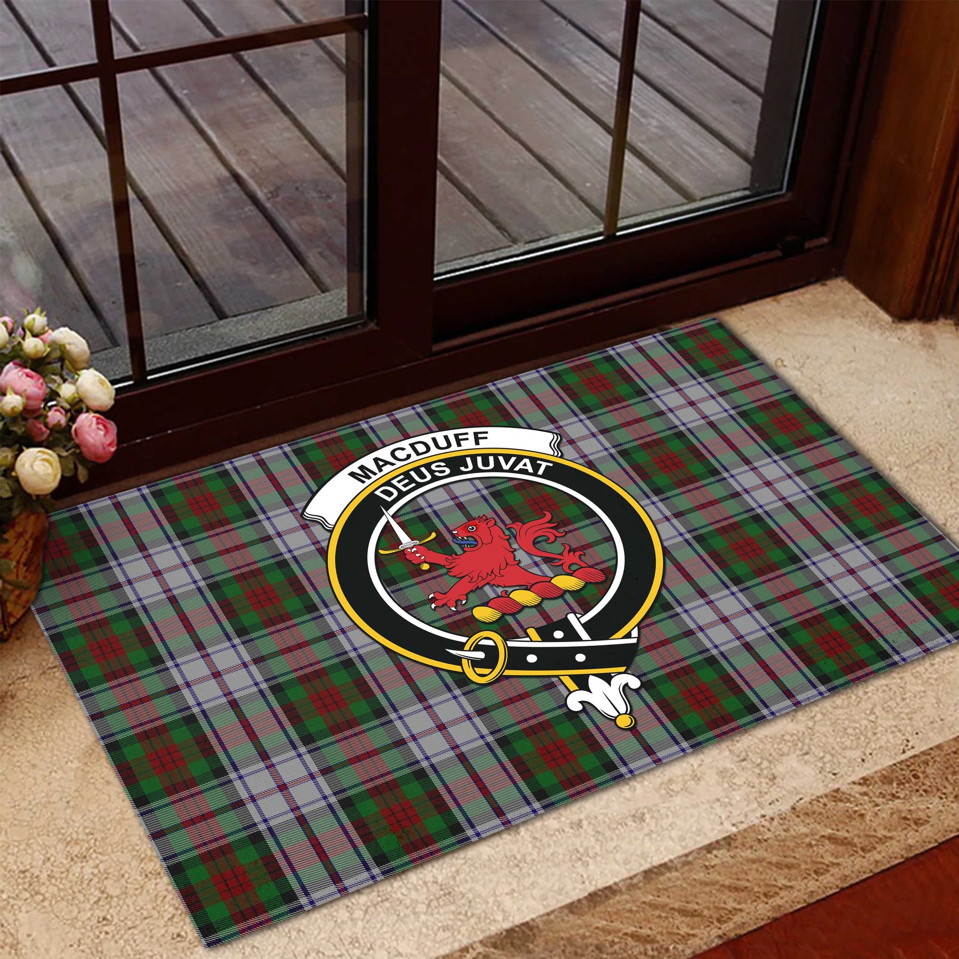 MacDuff Dress Tartan Door Mat with Family Crest - Tartanvibesclothing