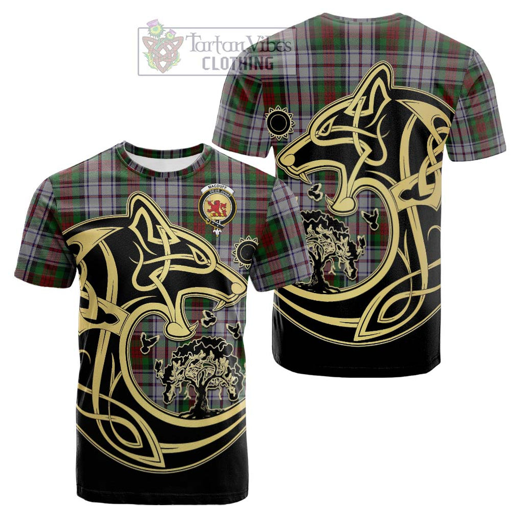 Tartan Vibes Clothing MacDuff Dress Tartan Cotton T-shirt with Family Crest Celtic Wolf Style