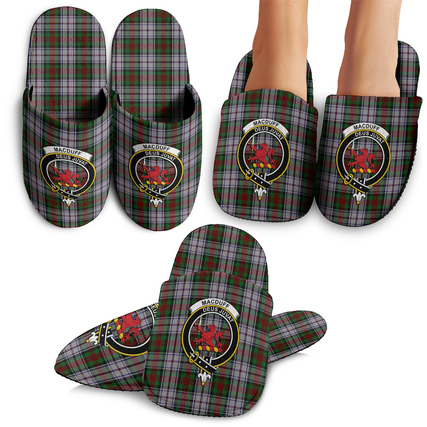MacDuff Dress Tartan Home Slippers with Family Crest - Tartanvibesclothing