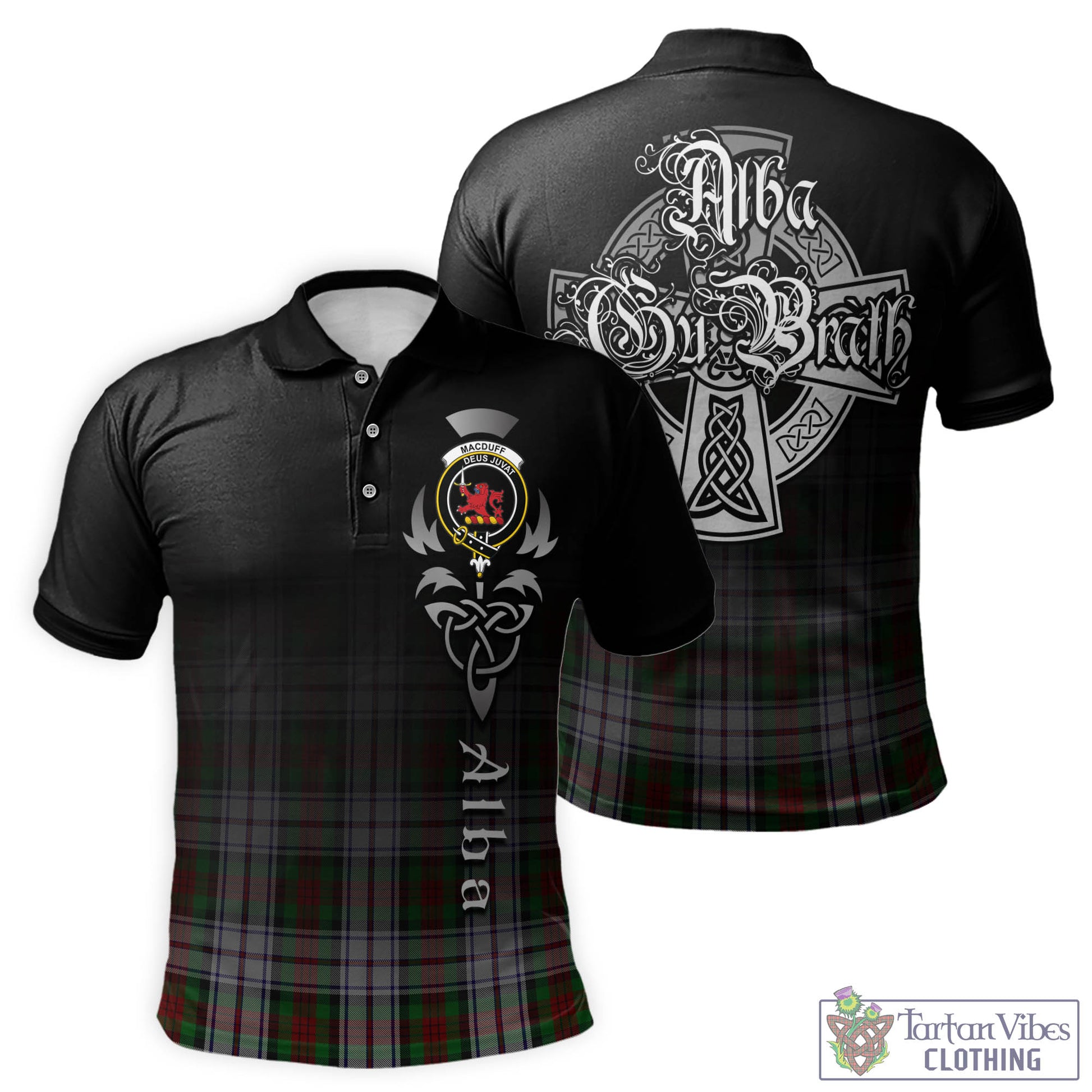 Tartan Vibes Clothing MacDuff Dress Tartan Polo Shirt Featuring Alba Gu Brath Family Crest Celtic Inspired