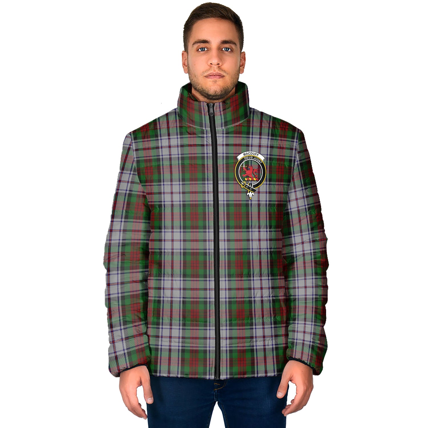 MacDuff Dress Tartan Padded Jacket with Family Crest - Tartan Vibes Clothing