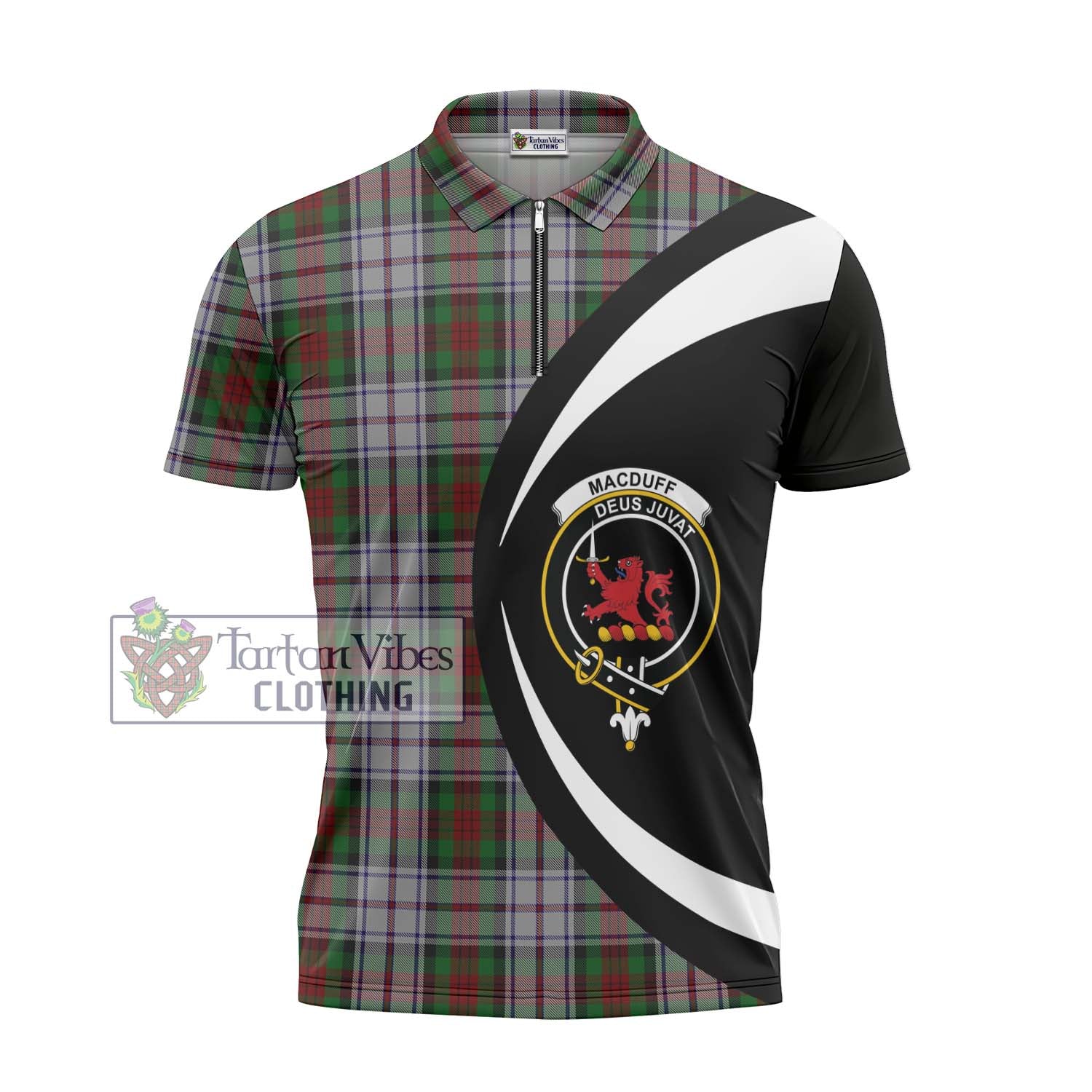 Tartan Vibes Clothing MacDuff Dress Tartan Zipper Polo Shirt with Family Crest Circle Style