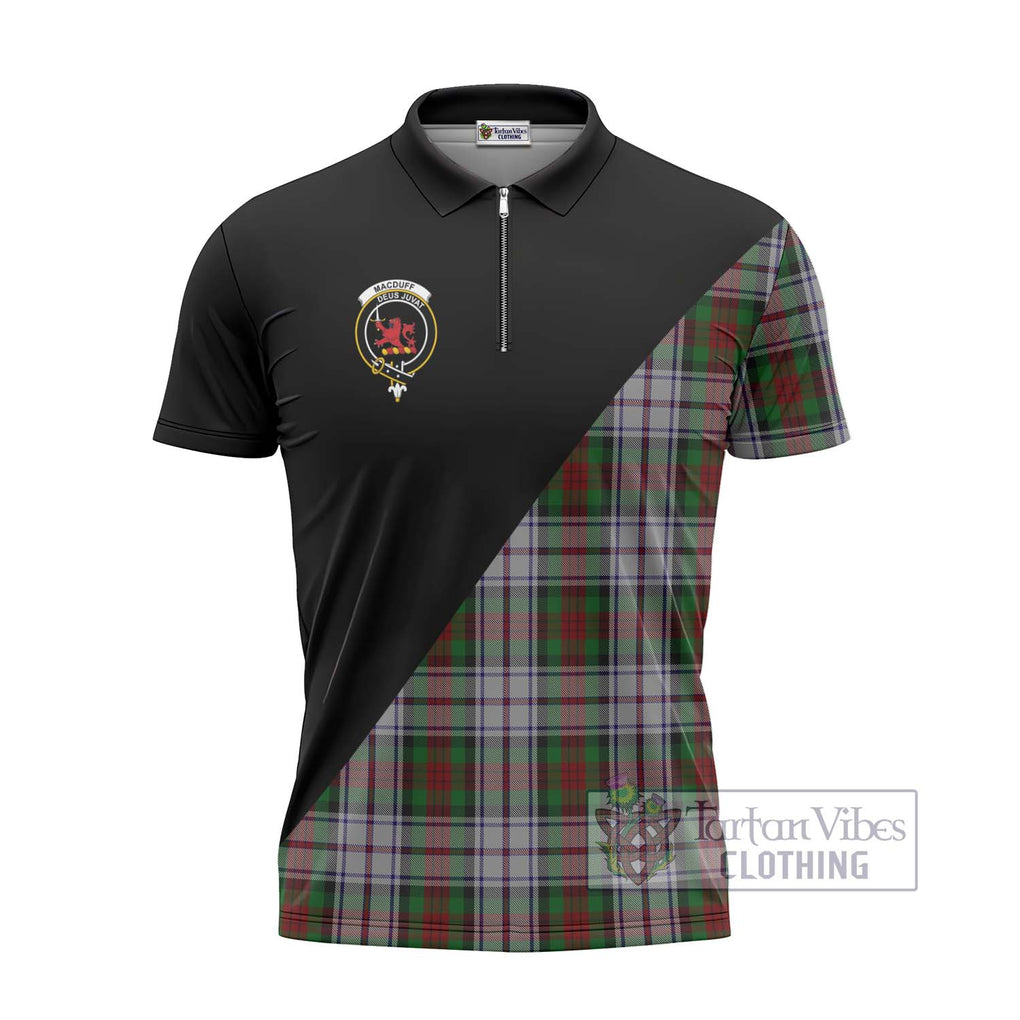 MacDuff Dress Tartan Zipper Polo Shirt with Family Crest and Military Logo Style - Tartanvibesclothing Shop