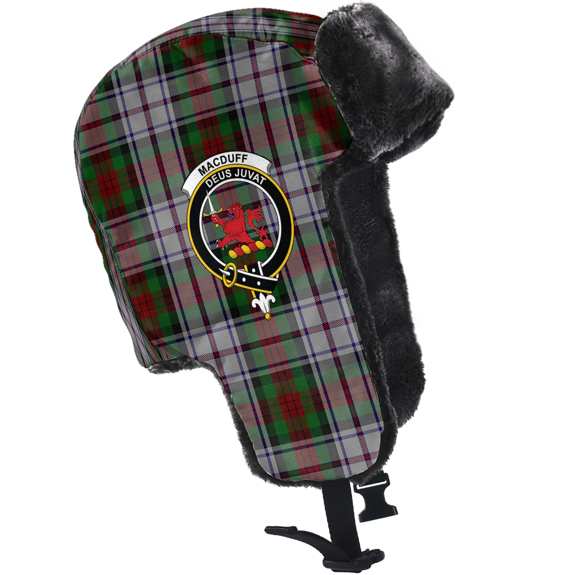 MacDuff Dress Tartan Winter Trapper Hat with Family Crest - Tartanvibesclothing