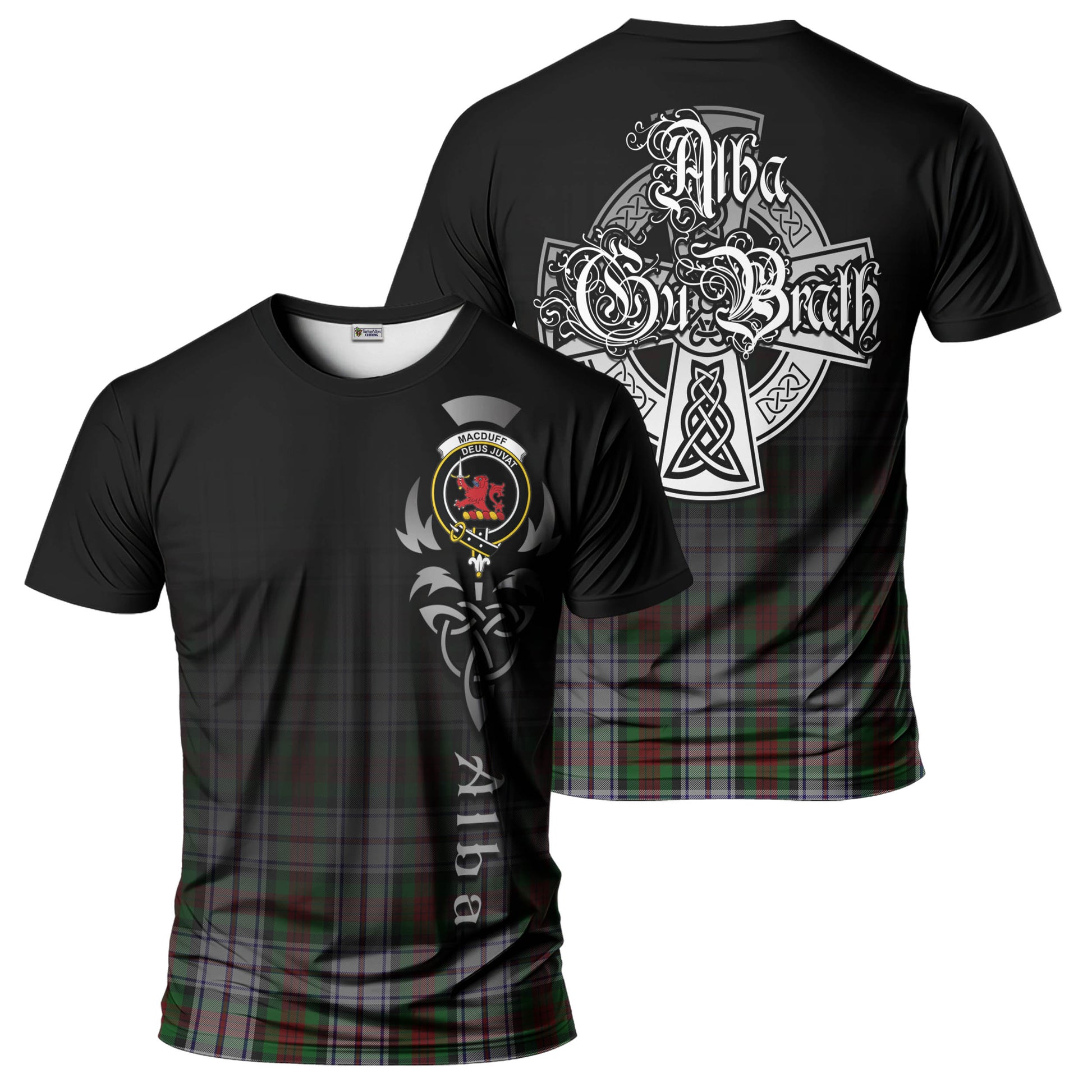 Tartan Vibes Clothing MacDuff Dress Tartan T-Shirt Featuring Alba Gu Brath Family Crest Celtic Inspired