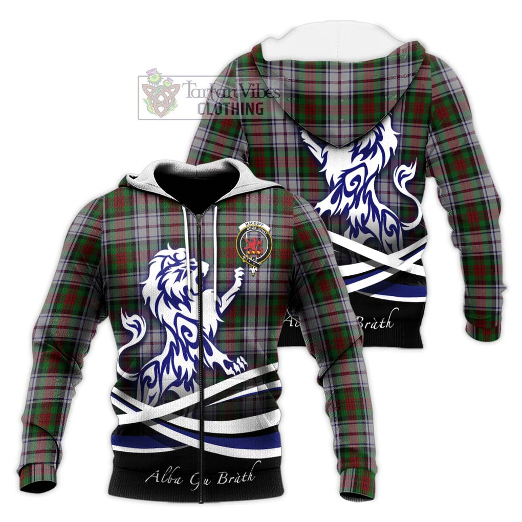 MacDuff Dress Tartan Knitted Hoodie with Alba Gu Brath Regal Lion Emblem Unisex Knitted Zip Hoodie - Tartanvibesclothing Shop