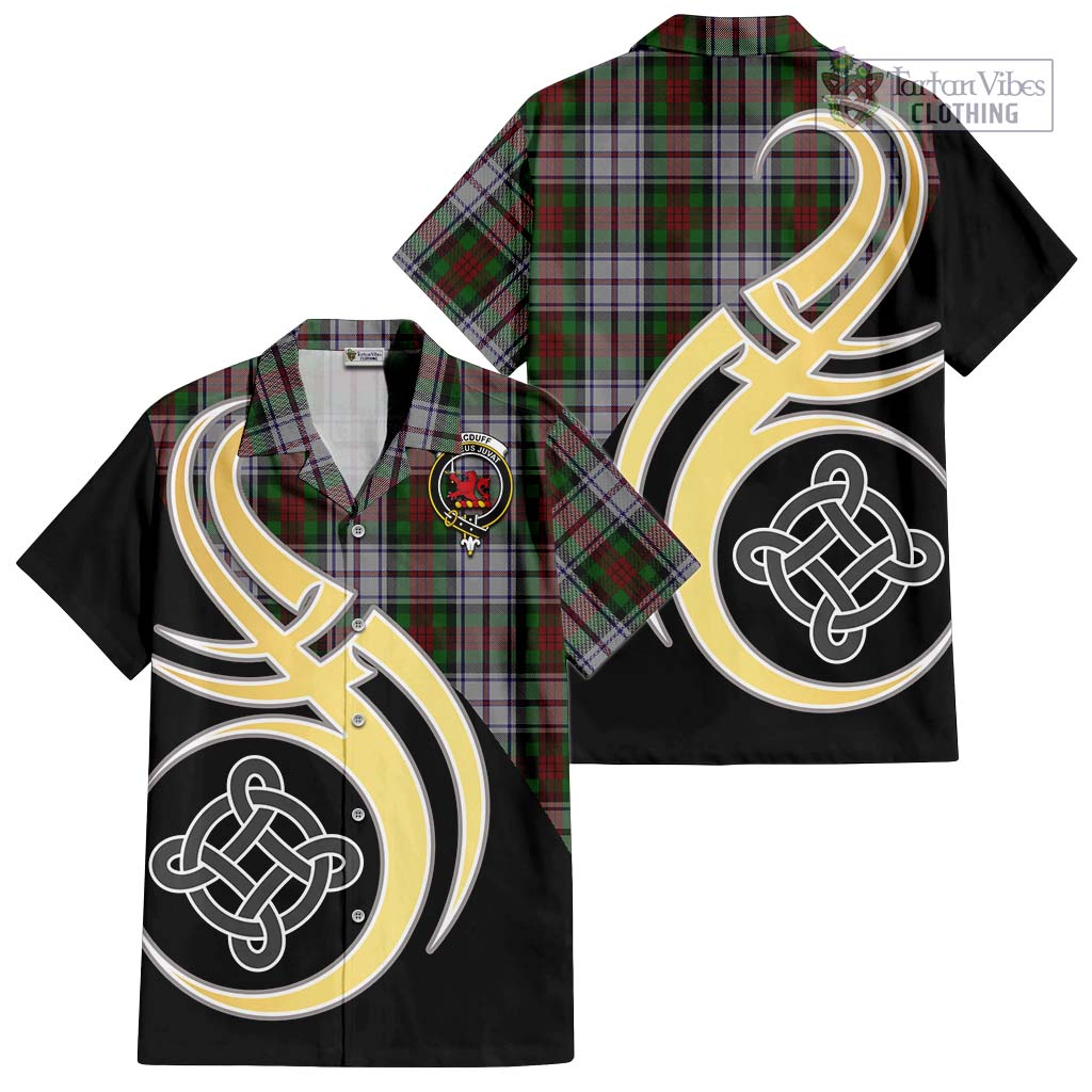 MacDuff Dress Tartan Short Sleeve Button Shirt with Family Crest and Celtic Symbol Style - Tartan Vibes Clothing