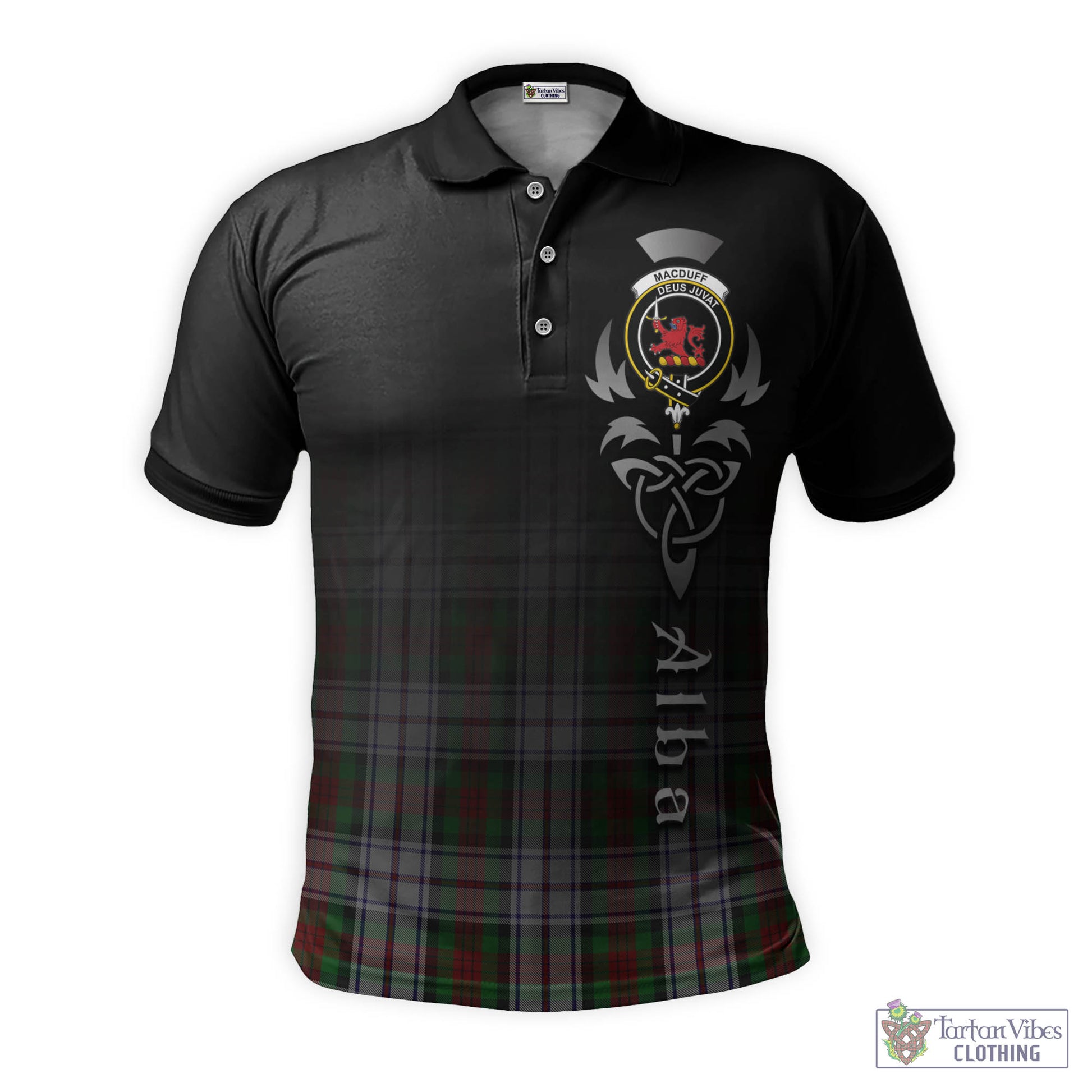 Tartan Vibes Clothing MacDuff Dress Tartan Polo Shirt Featuring Alba Gu Brath Family Crest Celtic Inspired