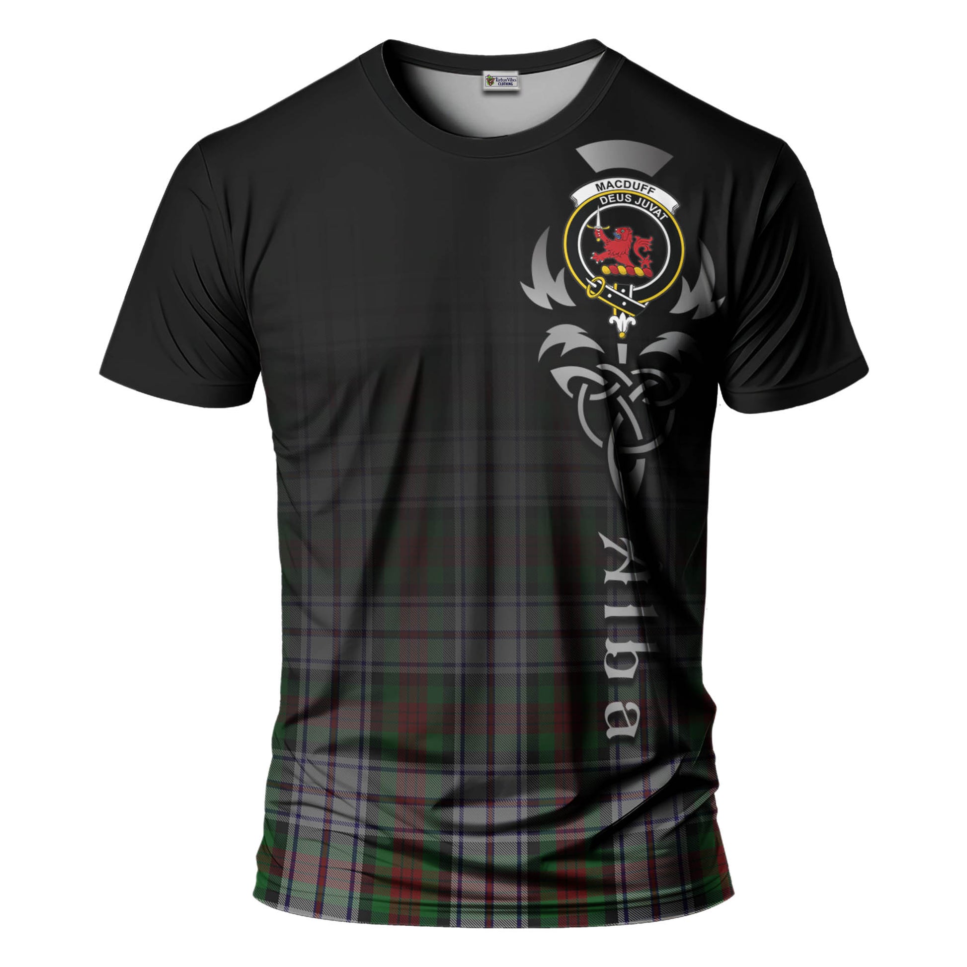 Tartan Vibes Clothing MacDuff Dress Tartan T-Shirt Featuring Alba Gu Brath Family Crest Celtic Inspired