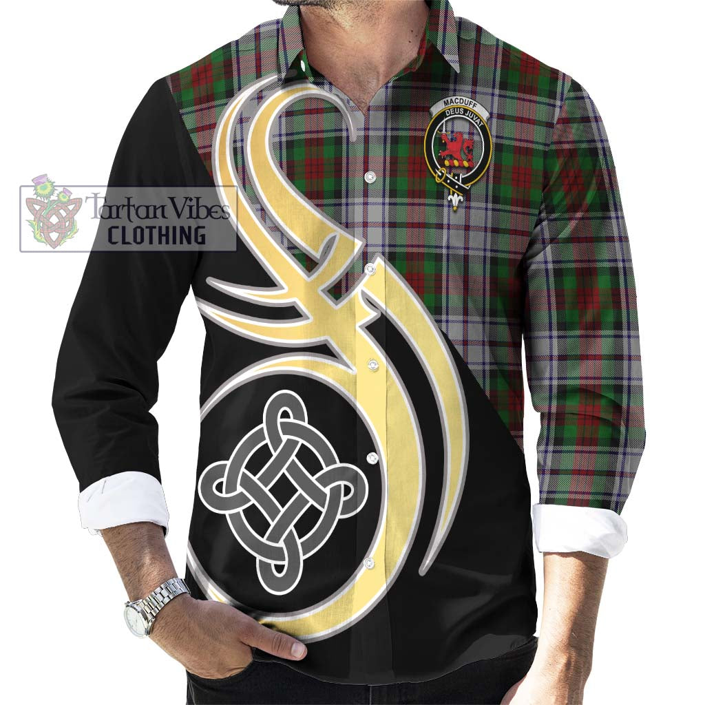 MacDuff Dress Tartan Long Sleeve Button Shirt with Family Crest and Celtic Symbol Style - Tartan Vibes Clothing