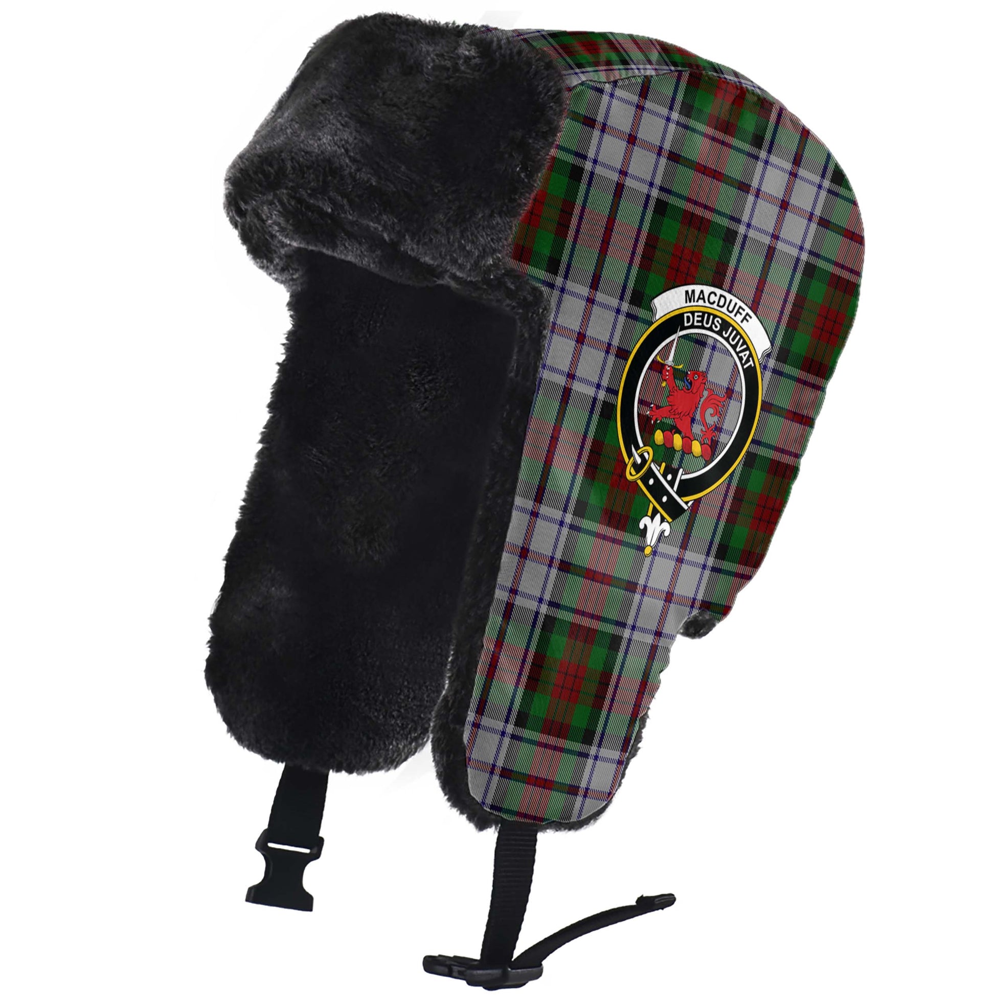 MacDuff Dress Tartan Winter Trapper Hat with Family Crest - Tartanvibesclothing