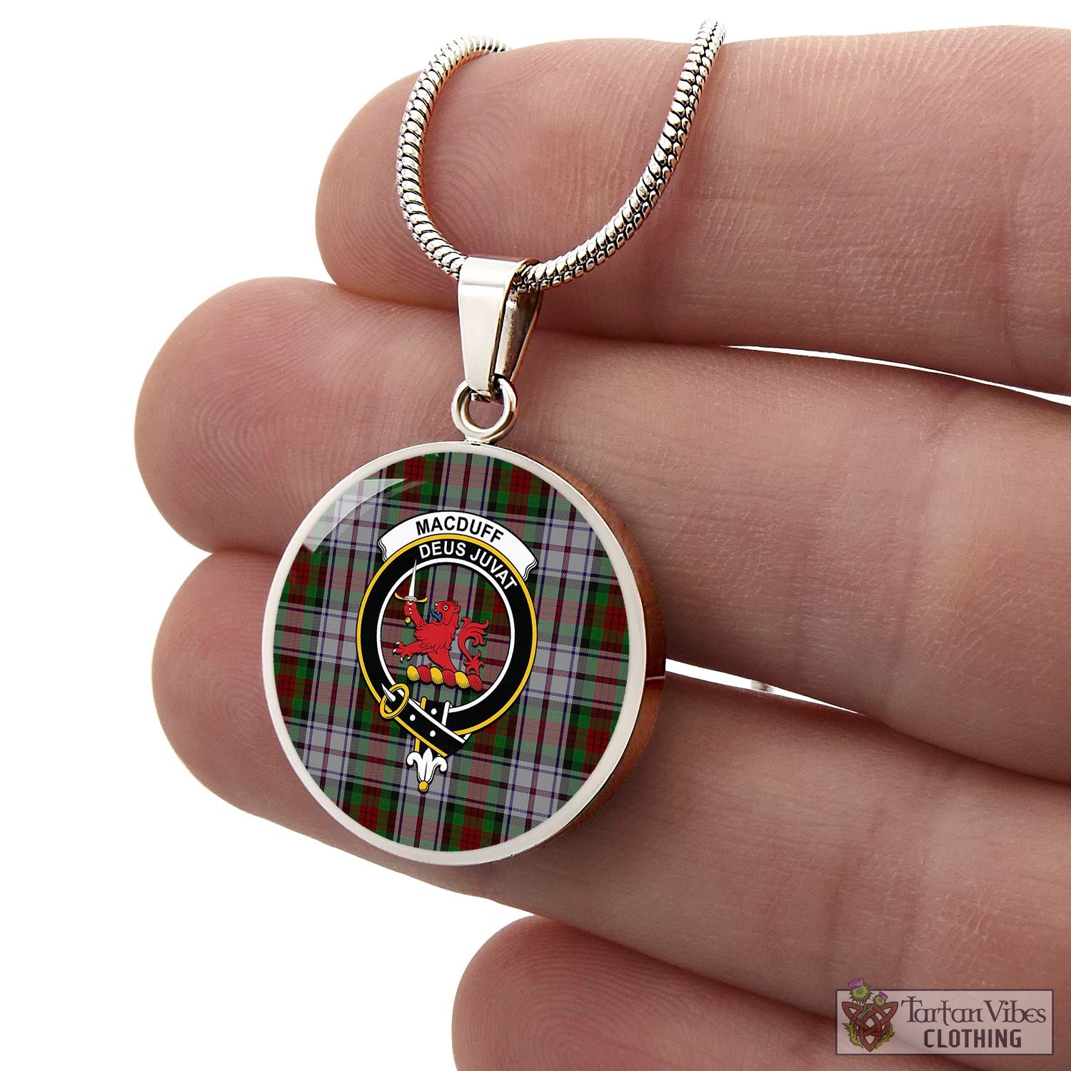 Tartan Vibes Clothing MacDuff Dress Tartan Circle Necklace with Family Crest