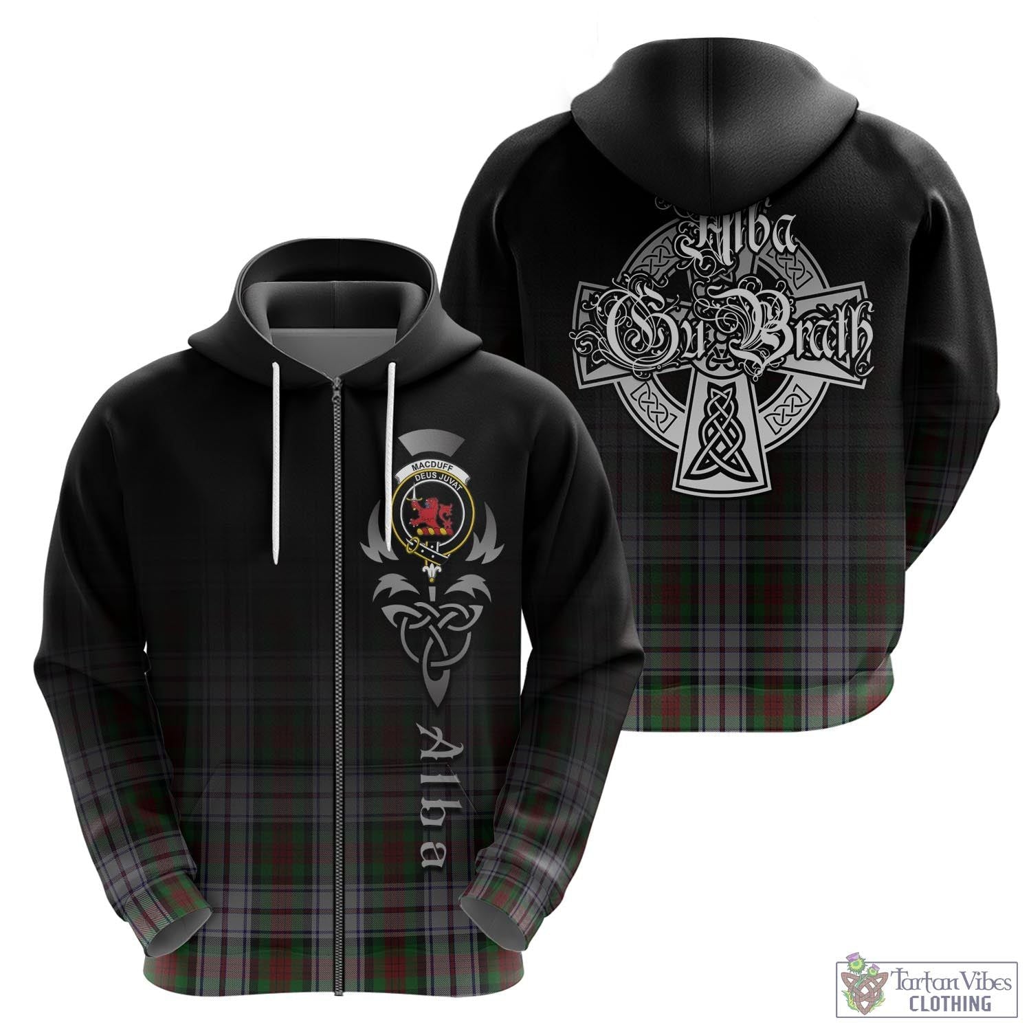 Tartan Vibes Clothing MacDuff Dress Tartan Hoodie Featuring Alba Gu Brath Family Crest Celtic Inspired