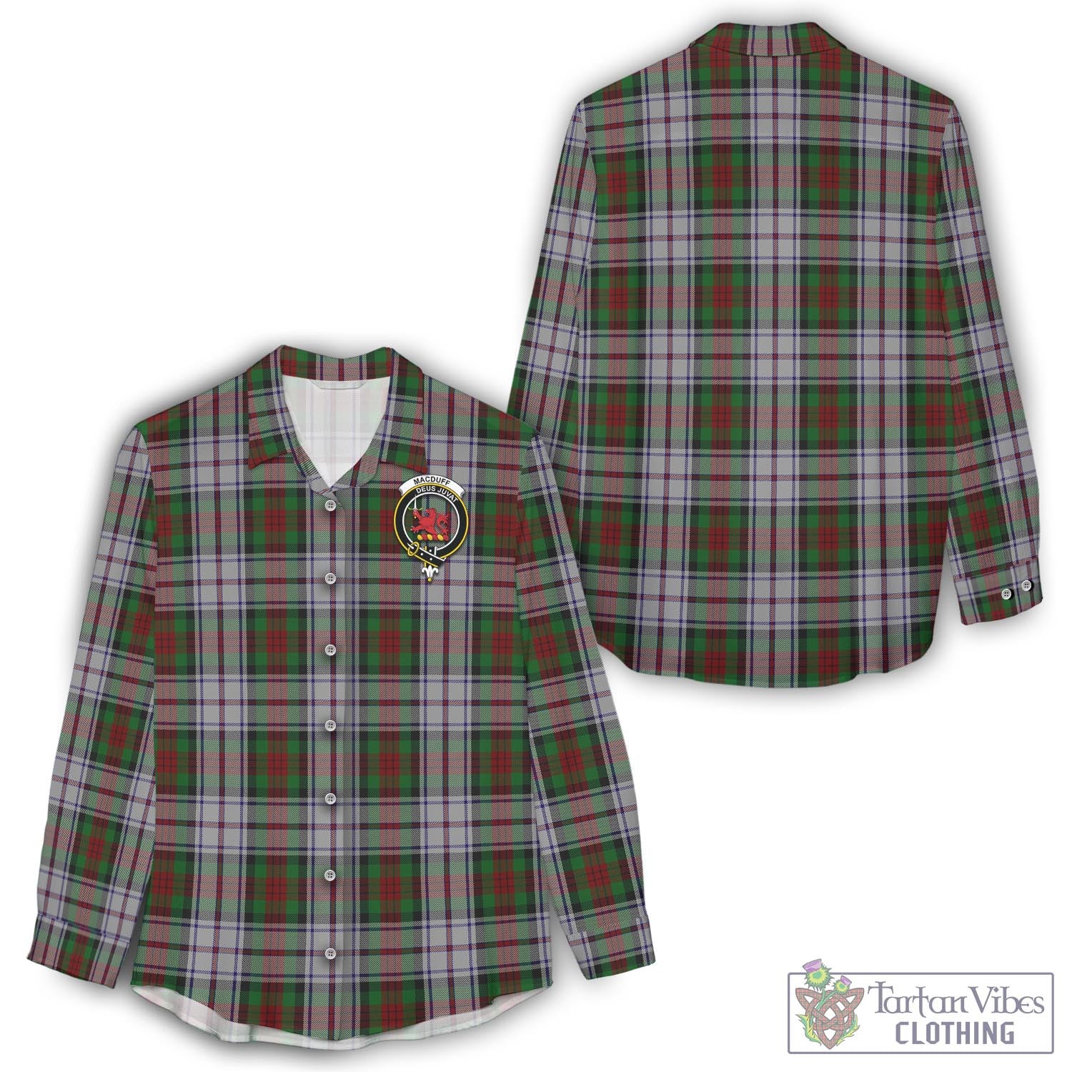 Tartan Vibes Clothing MacDuff Dress Tartan Womens Casual Shirt with Family Crest