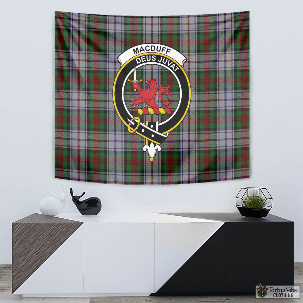 Tartan Vibes Clothing MacDuff Dress Tartan Tapestry Wall Hanging and Home Decor for Room with Family Crest