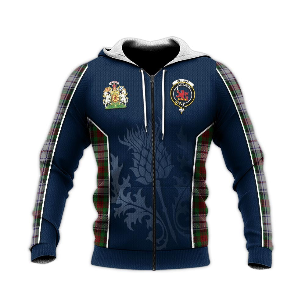 Tartan Vibes Clothing MacDuff Dress Tartan Knitted Hoodie with Family Crest and Scottish Thistle Vibes Sport Style