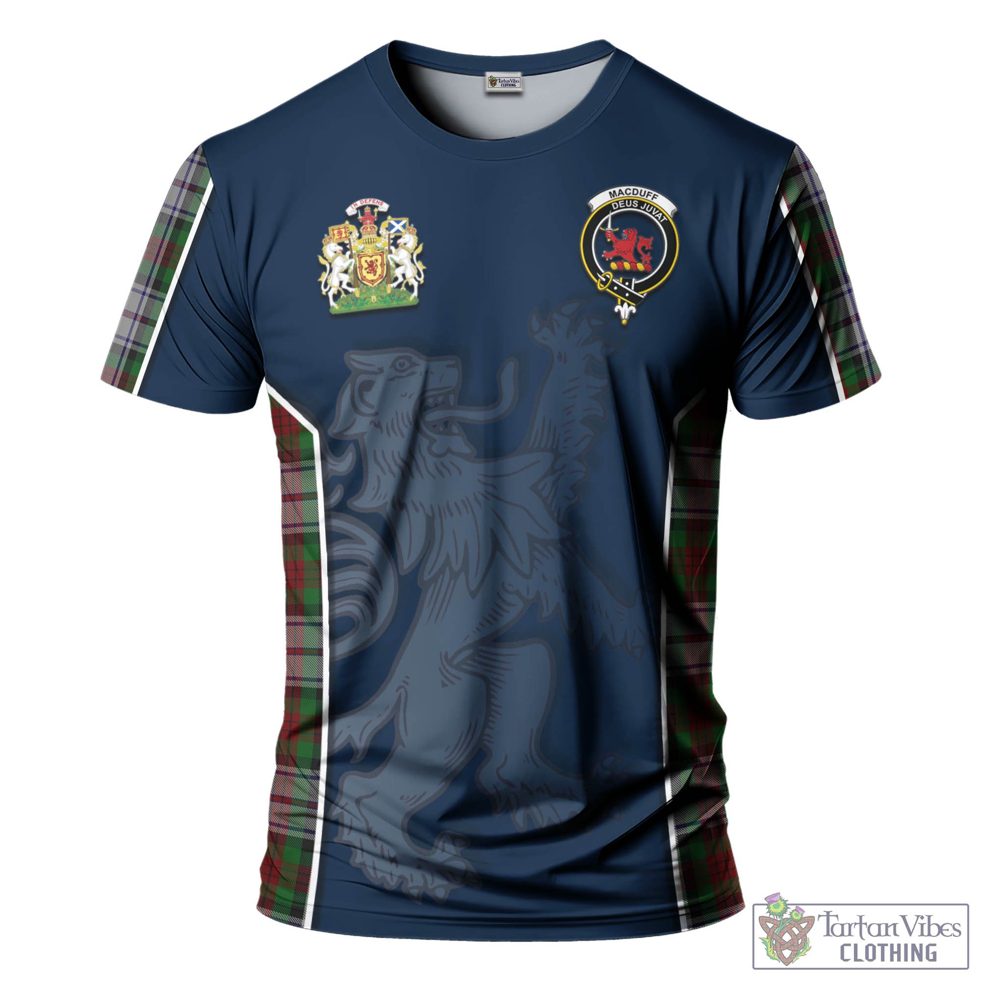 Tartan Vibes Clothing MacDuff Dress Tartan T-Shirt with Family Crest and Lion Rampant Vibes Sport Style