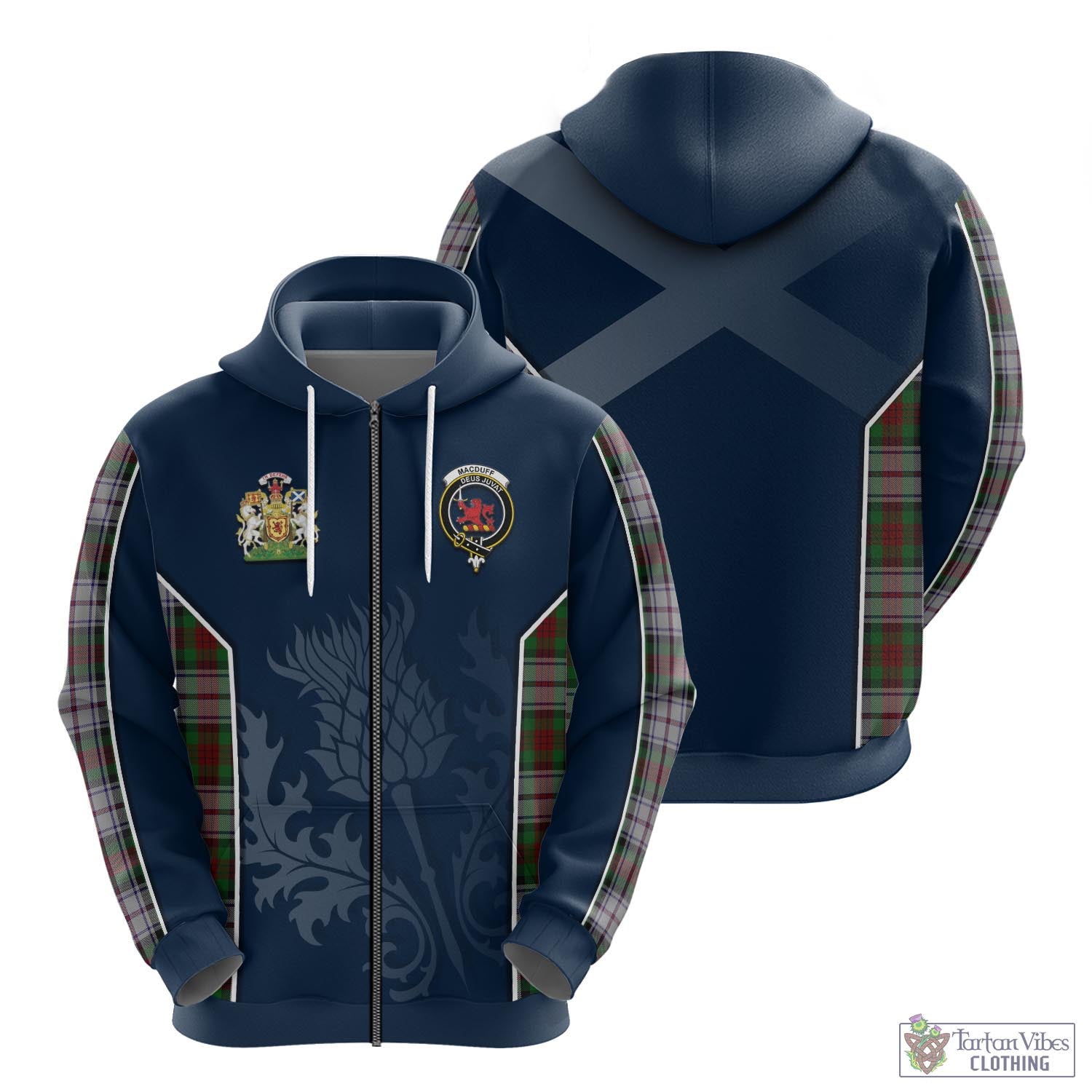 Tartan Vibes Clothing MacDuff Dress Tartan Hoodie with Family Crest and Scottish Thistle Vibes Sport Style