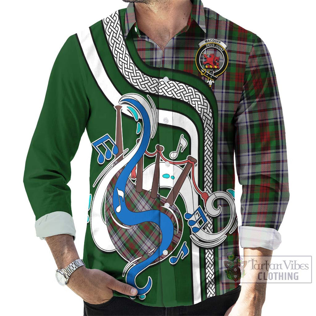 MacDuff Dress Tartan Long Sleeve Button Shirt with Epic Bagpipe Style - Tartanvibesclothing Shop