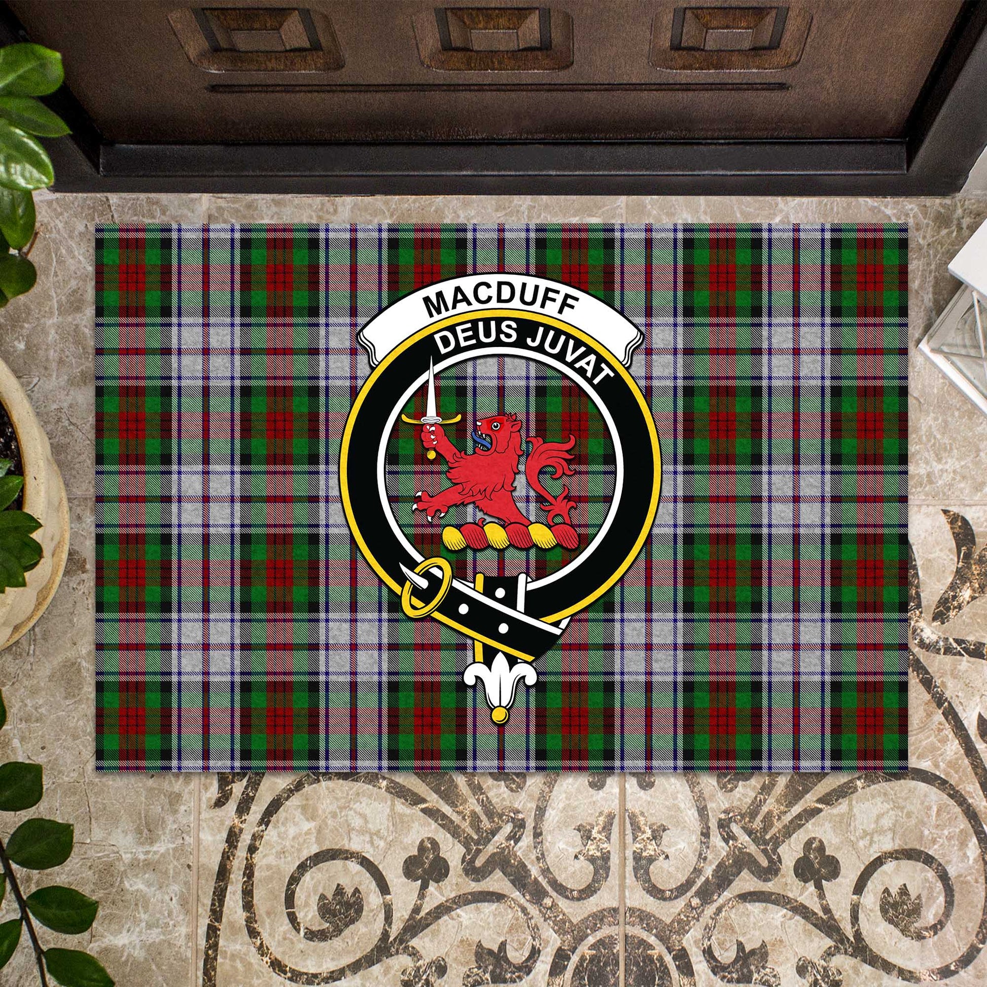 MacDuff Dress Tartan Door Mat with Family Crest - Tartanvibesclothing