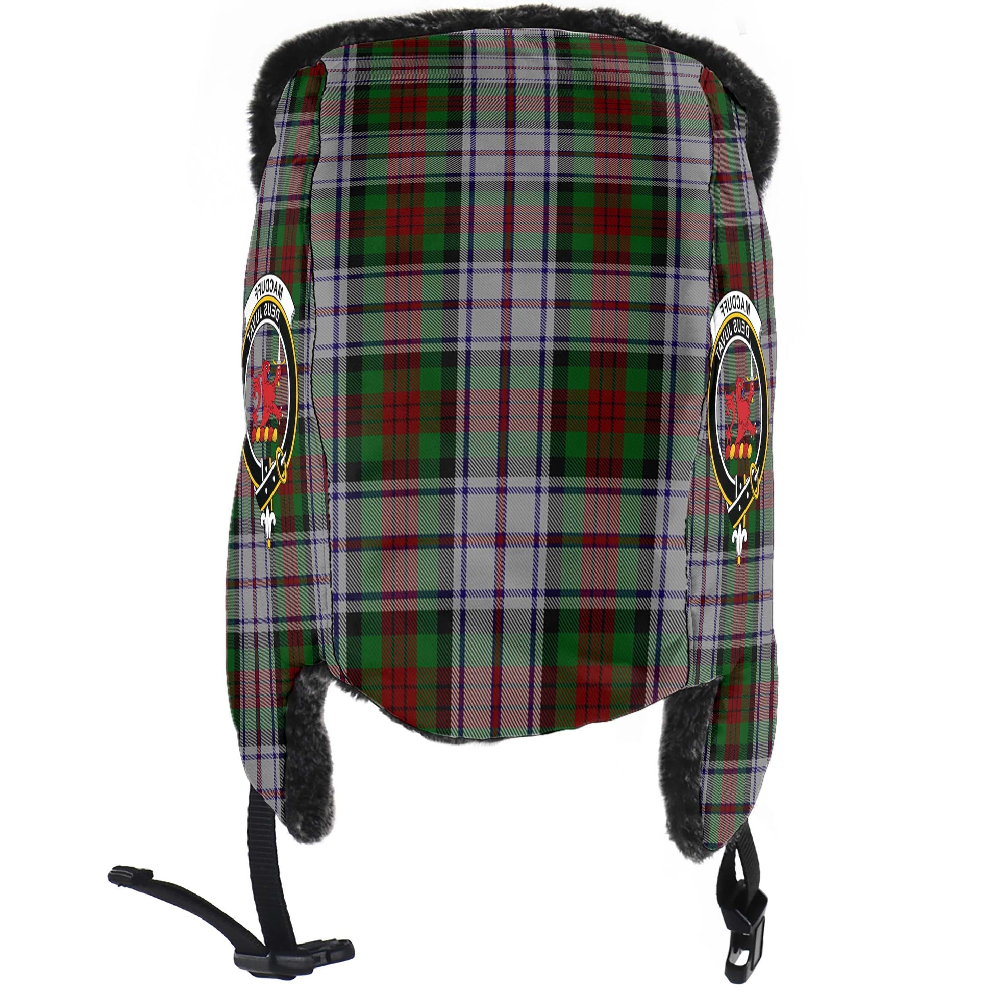 MacDuff Dress Tartan Winter Trapper Hat with Family Crest - Tartanvibesclothing