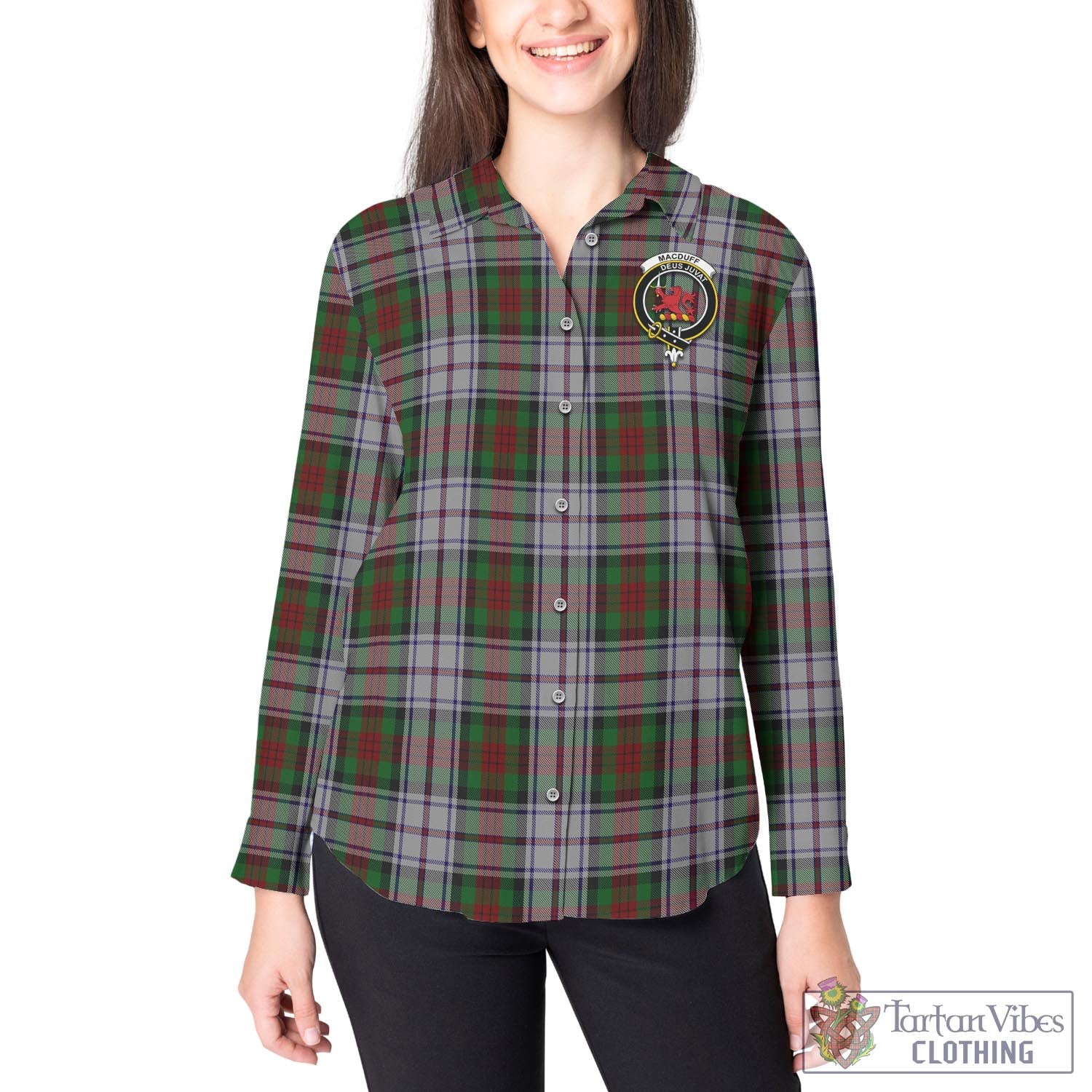 Tartan Vibes Clothing MacDuff Dress Tartan Womens Casual Shirt with Family Crest