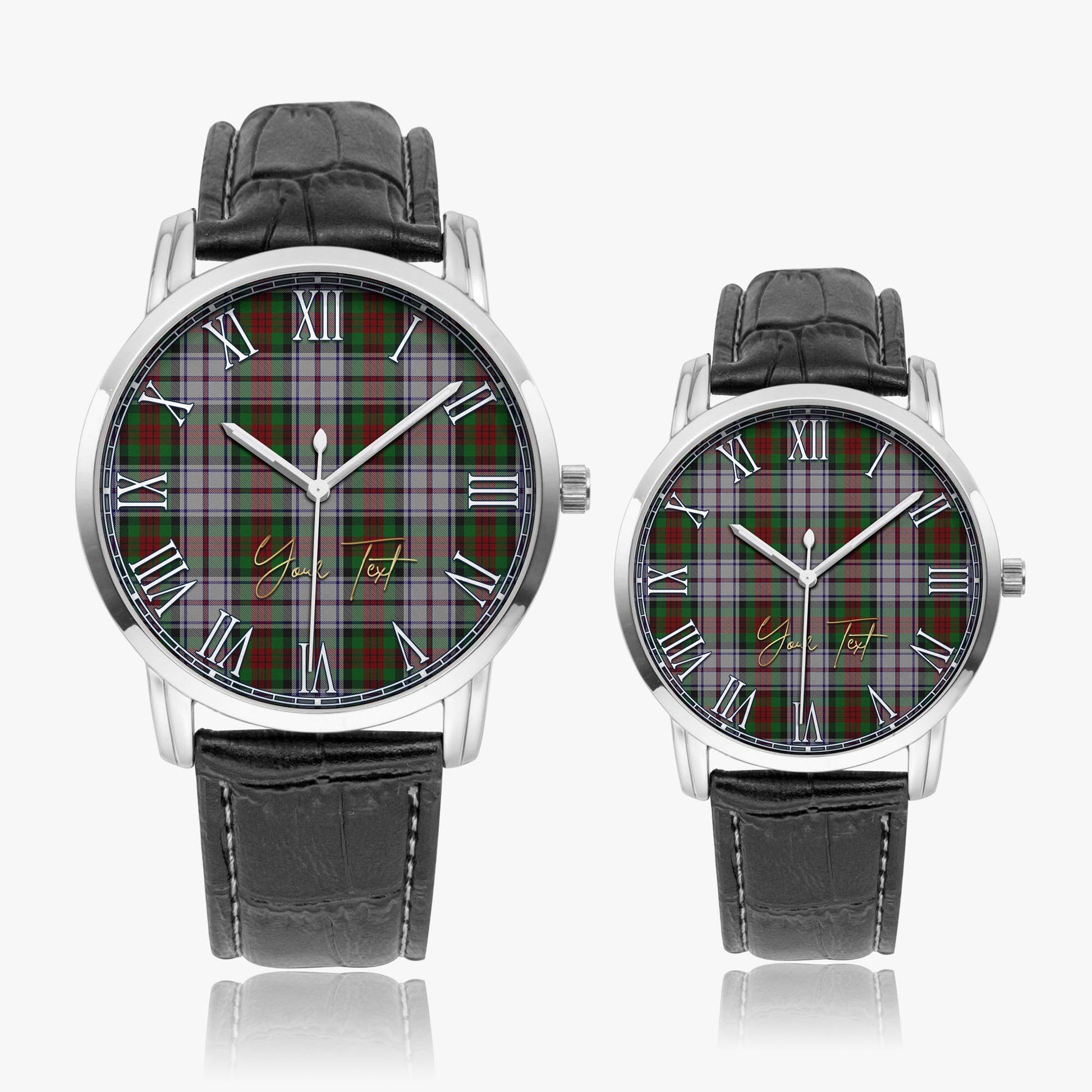 MacDuff Dress Tartan Personalized Your Text Leather Trap Quartz Watch Wide Type Silver Case With Black Leather Strap - Tartanvibesclothing