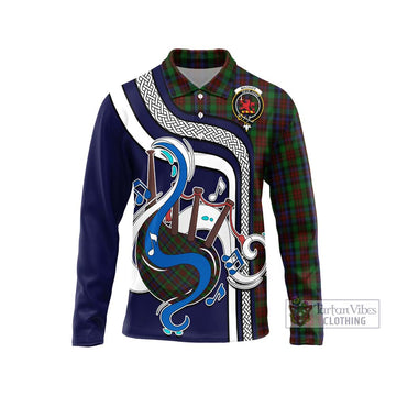 MacDuff Hunting Tartan Long Sleeve Polo Shirt with Epic Bagpipe Style