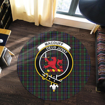 MacDuff Hunting Tartan Round Rug with Family Crest