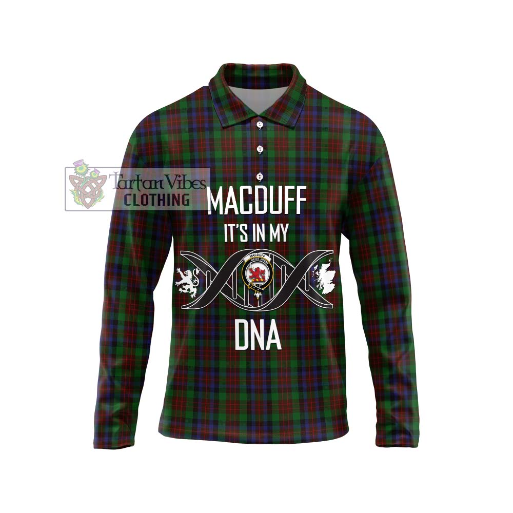 MacDuff Hunting Tartan Long Sleeve Polo Shirt with Family Crest DNA In Me Style Unisex - Tartanvibesclothing Shop