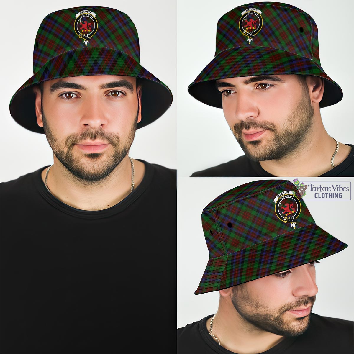 Tartan Vibes Clothing MacDuff Hunting Tartan Bucket Hat with Family Crest