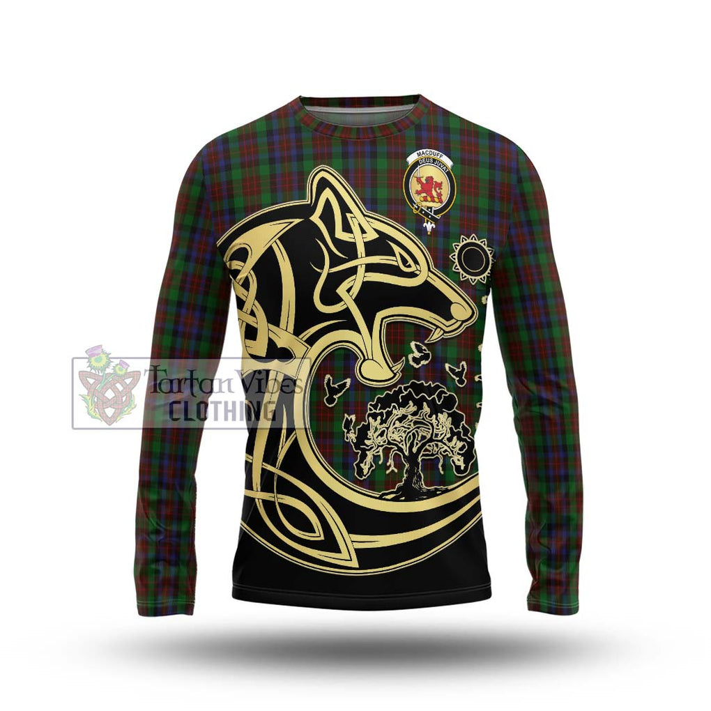 MacDuff Hunting Tartan Long Sleeve T-Shirt with Family Crest Celtic Wolf Style Unisex - Tartan Vibes Clothing