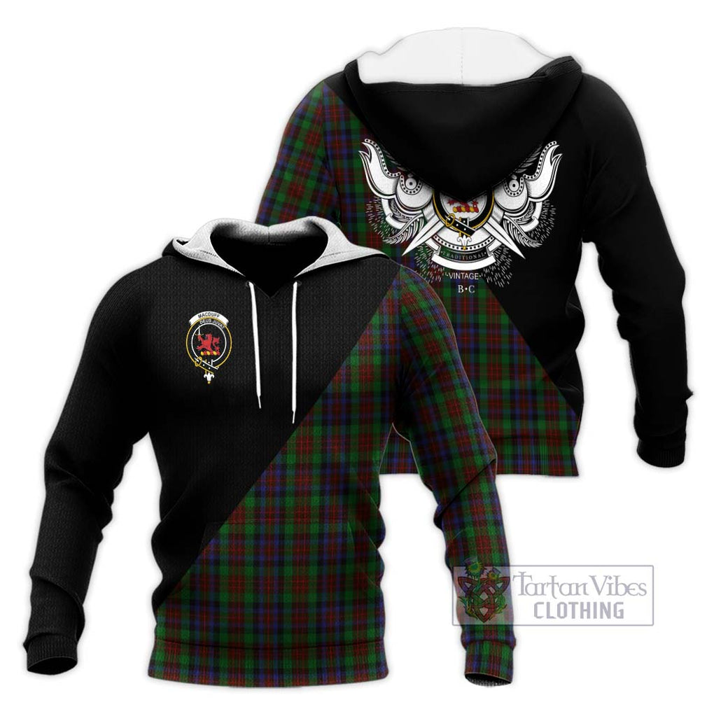 MacDuff Hunting Tartan Knitted Hoodie with Family Crest and Military Logo Style Unisex Knitted Pullover Hoodie - Tartanvibesclothing Shop