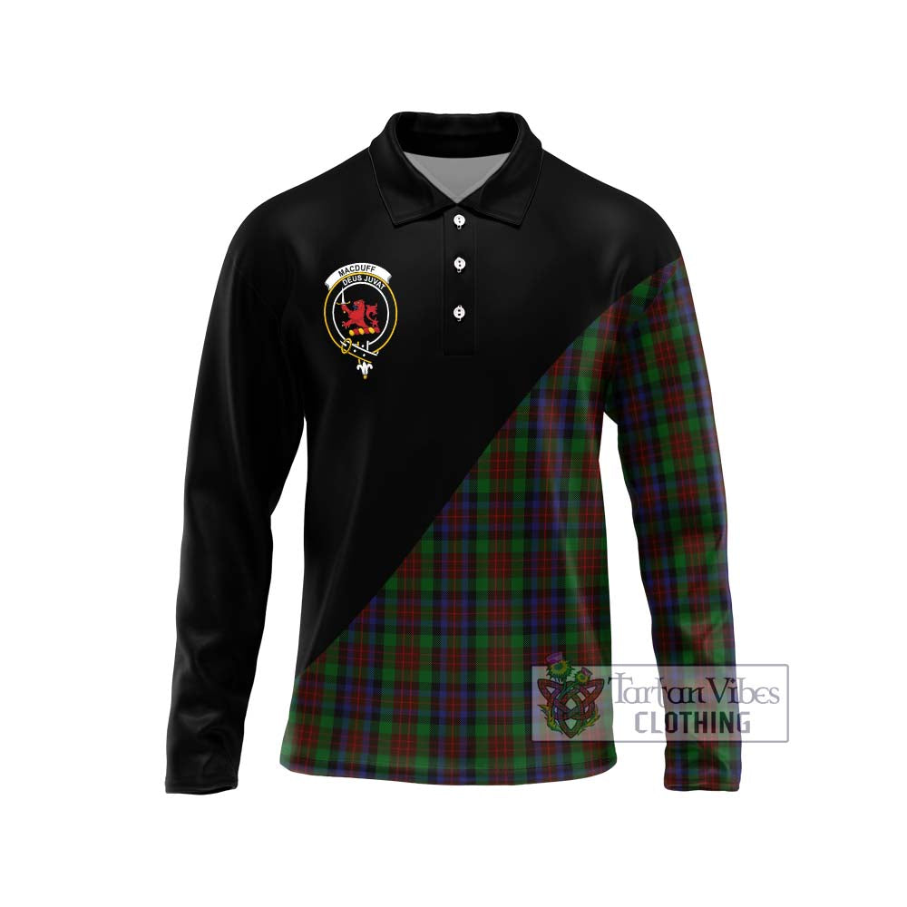 MacDuff Hunting Tartan Long Sleeve Polo Shirt with Family Crest and Military Logo Style Unisex - Tartanvibesclothing Shop