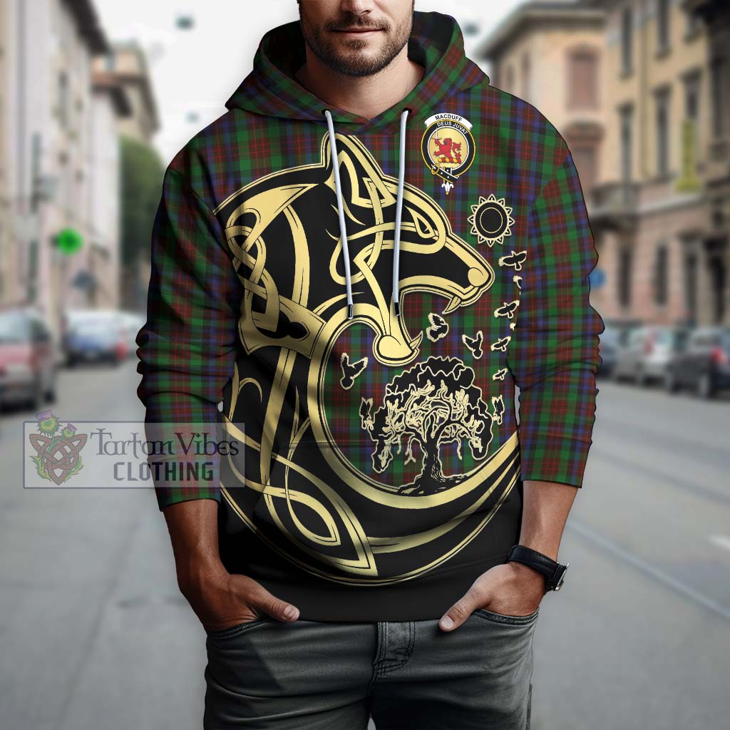 Tartan Vibes Clothing MacDuff Hunting Tartan Hoodie with Family Crest Celtic Wolf Style