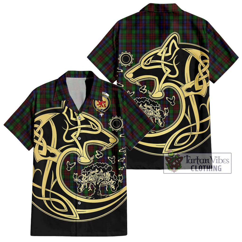 MacDuff Hunting Tartan Short Sleeve Button Shirt with Family Crest Celtic Wolf Style Kid - Tartan Vibes Clothing