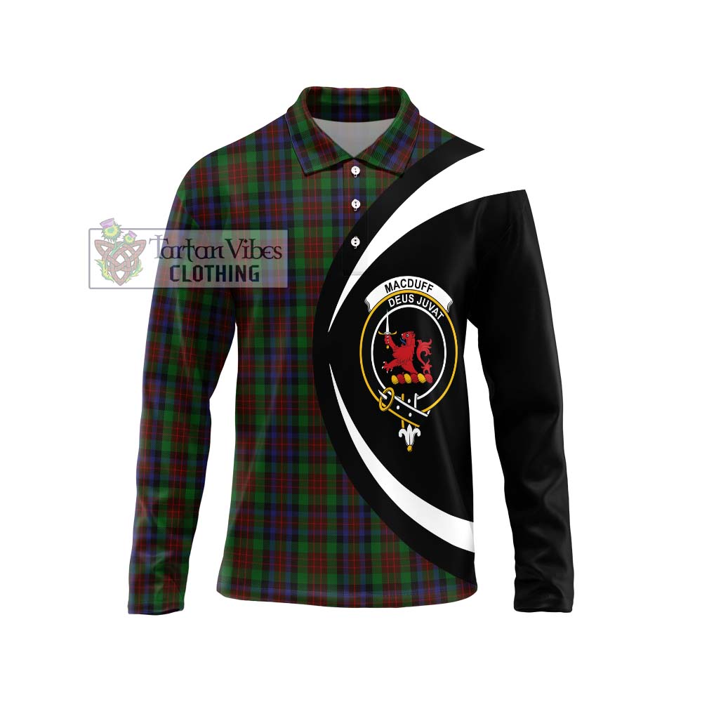 MacDuff Hunting Tartan Long Sleeve Polo Shirt with Family Crest Circle Style Unisex - Tartan Vibes Clothing