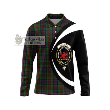 MacDuff Hunting Tartan Long Sleeve Polo Shirt with Family Crest Circle Style