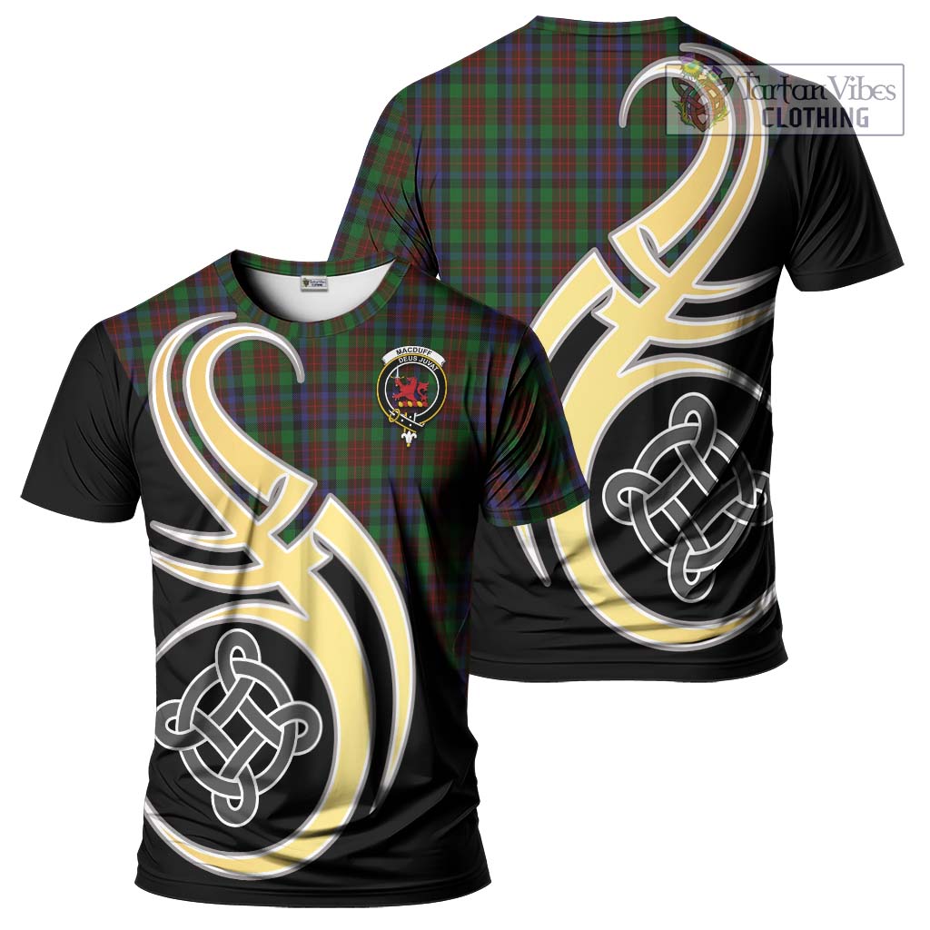 Tartan Vibes Clothing MacDuff Hunting Tartan T-Shirt with Family Crest and Celtic Symbol Style