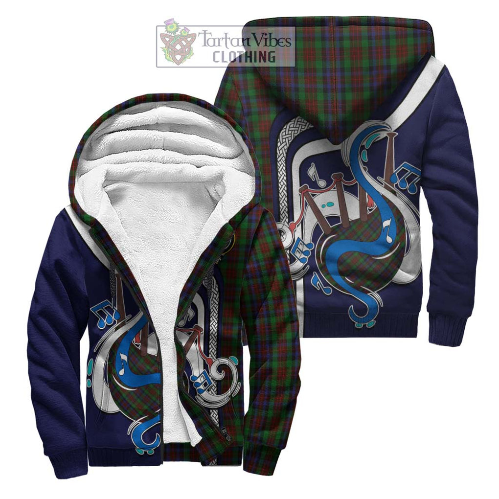 MacDuff Hunting Tartan Sherpa Hoodie with Epic Bagpipe Style Unisex S - Tartanvibesclothing Shop