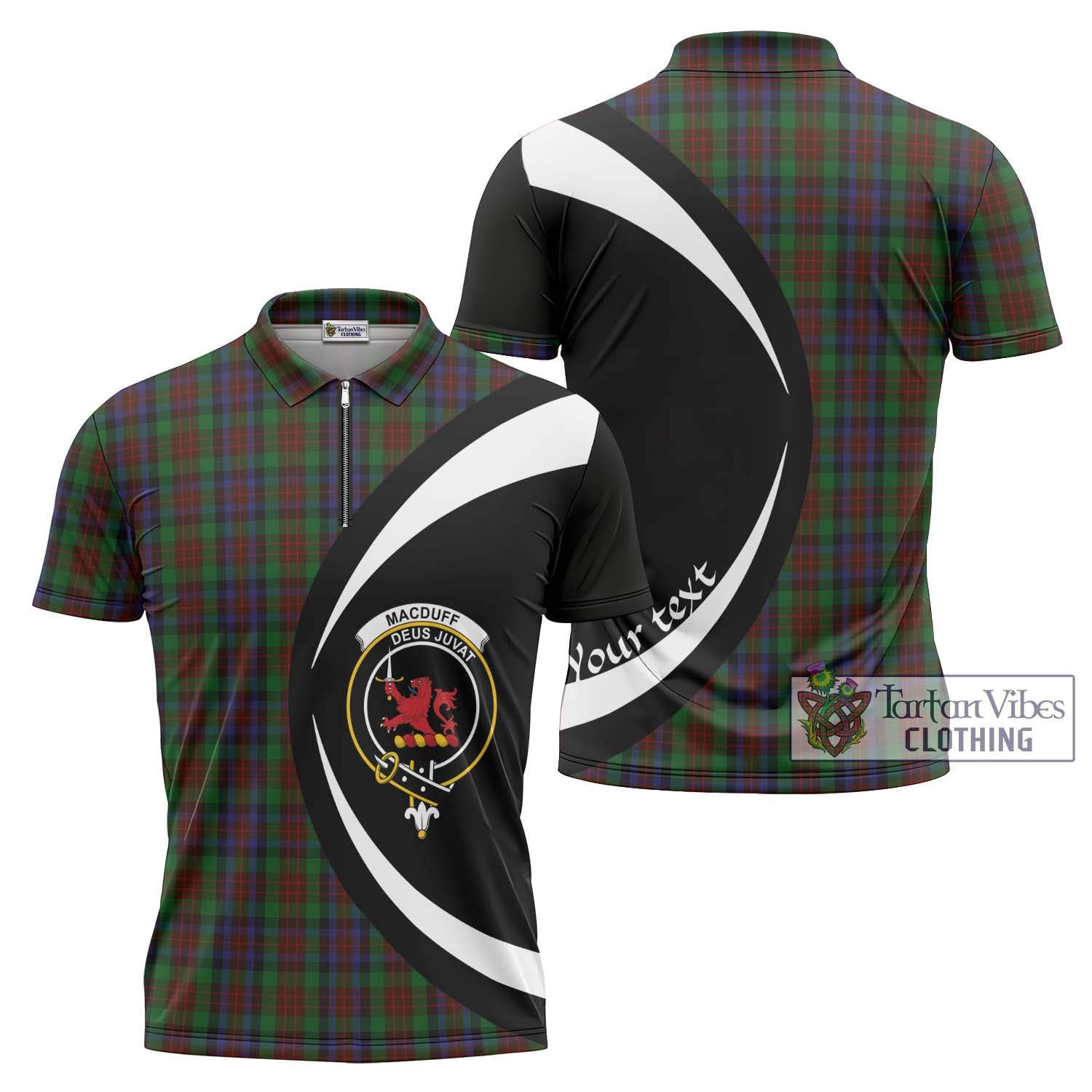 Tartan Vibes Clothing MacDuff Hunting Tartan Zipper Polo Shirt with Family Crest Circle Style